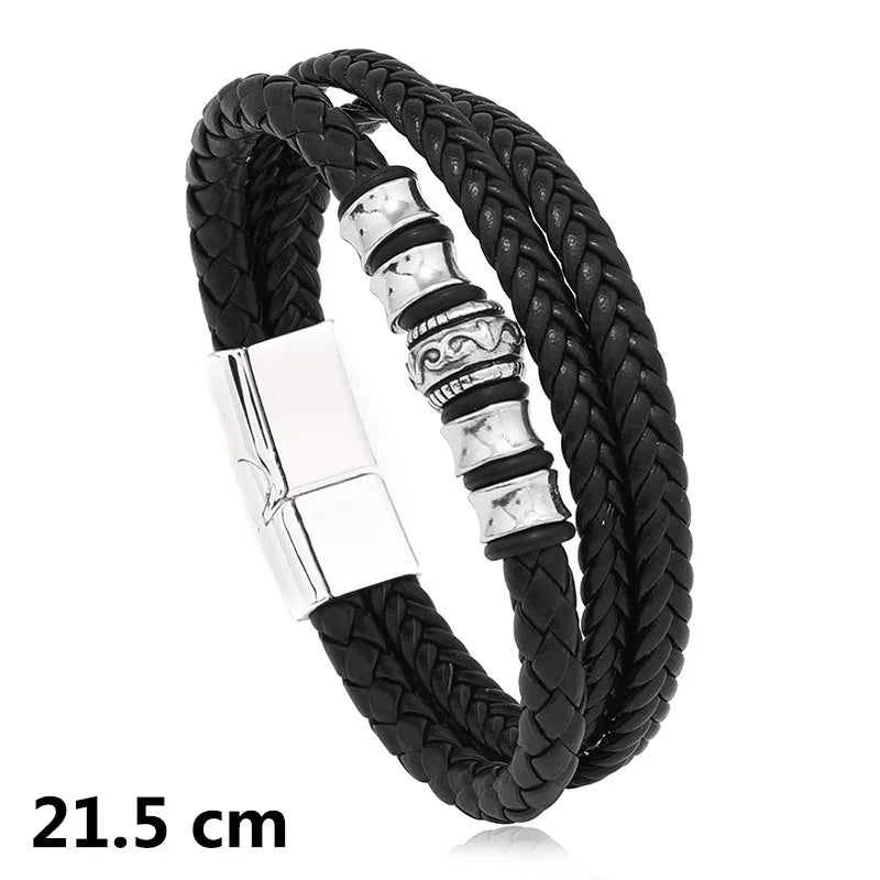 New Woven Leather Wrap Bracelet for Men with Jesus Cross Charm