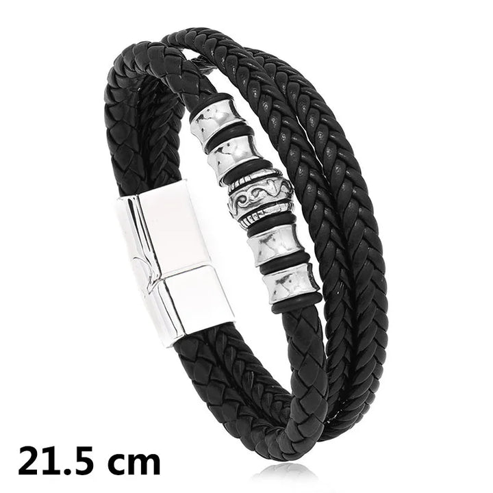 New Woven Leather Wrap Bracelet for Men with Jesus Cross Charm