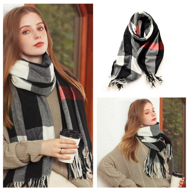 Women's Warm Classic Plaid Winter Scarf / Shawl with Cashmere Feel