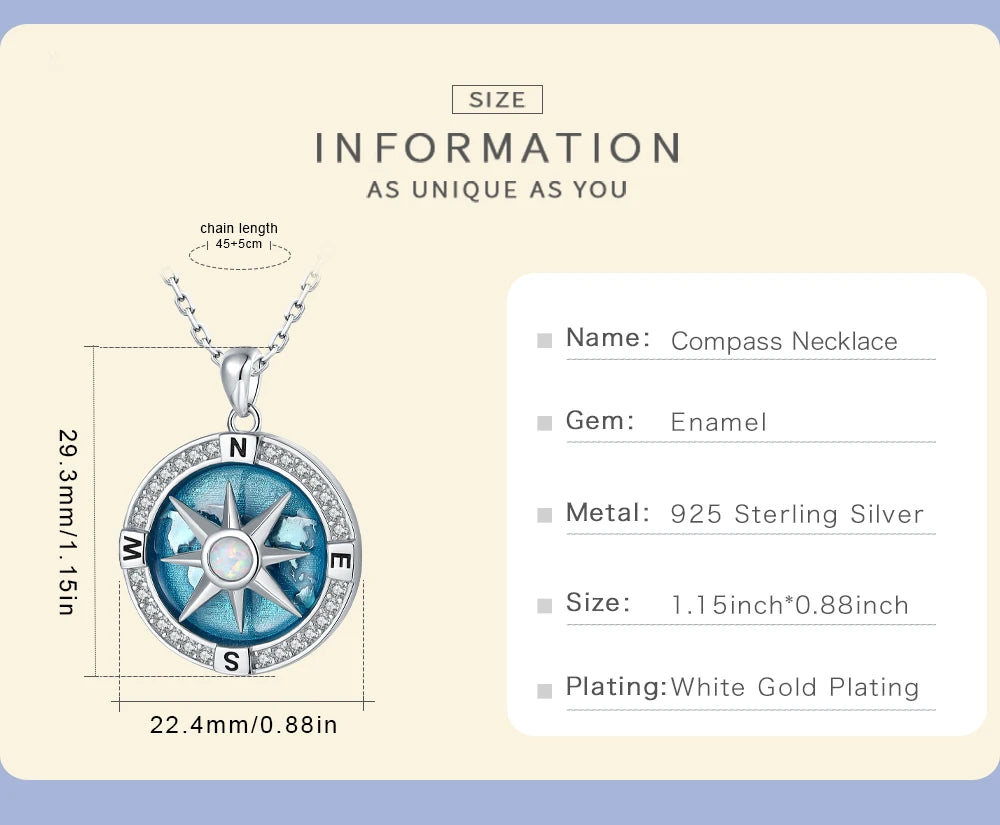 🧭 Sterling Silver Spinning Compass Necklace – Navigate Life in Style