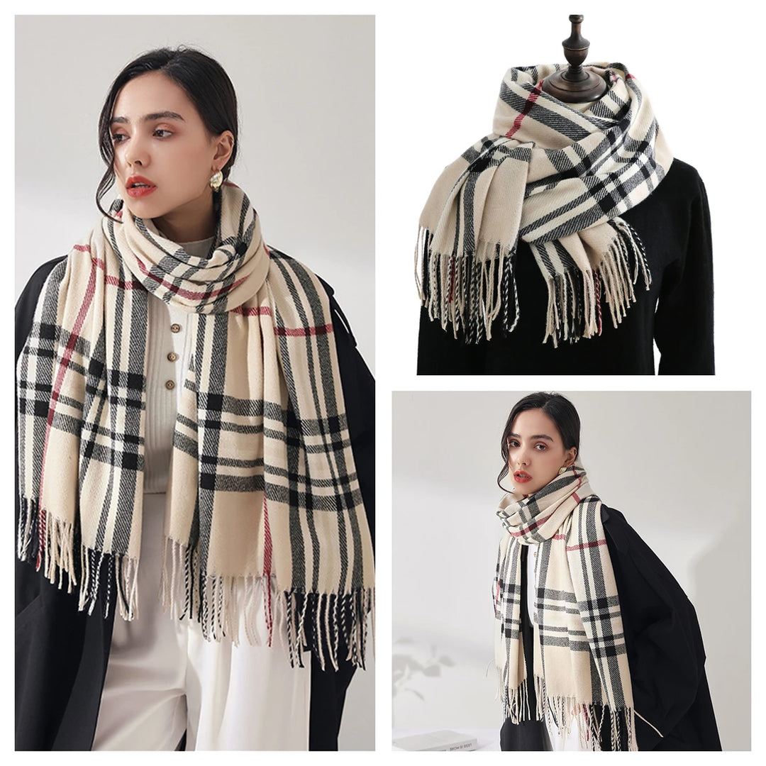 Women's Warm Classic Plaid Winter Scarf / Shawl with Cashmere Feel