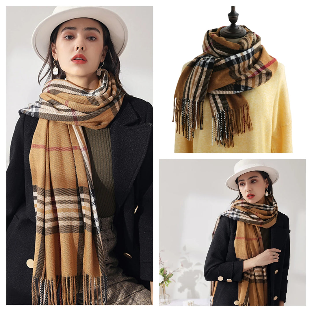 Women's Warm Classic Plaid Winter Scarf / Shawl with Cashmere Feel