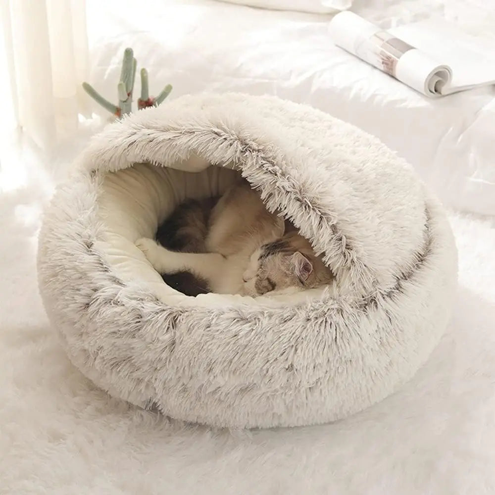Warm Soft Round Plush Cat or Small Dog Pet Bed with Top