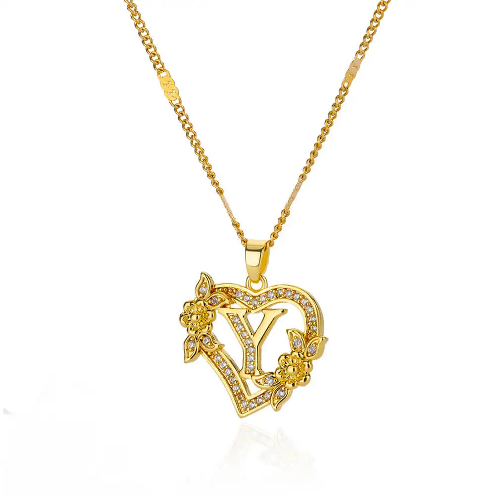 FREE - Valentines Gold & Jewels Initial Heart Flower Necklaces for Women, Daughters, Sisters, Girls, Friends