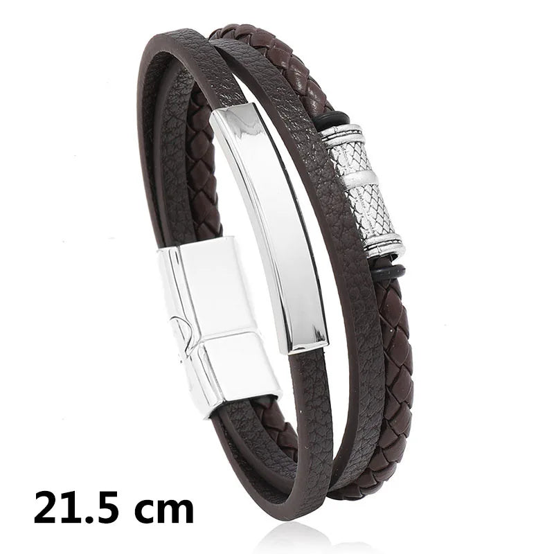 New Woven Leather Wrap Bracelet for Men with Jesus Cross Charm