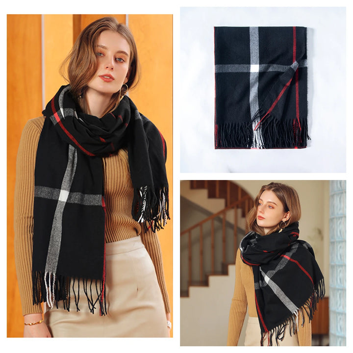 Women's Warm Classic Plaid Winter Scarf / Shawl with Cashmere Feel