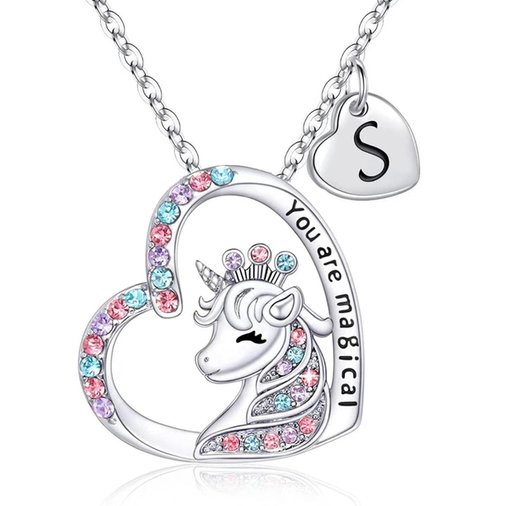 You Are Magical Unicorn Alphabet Pendant Necklace for Girls