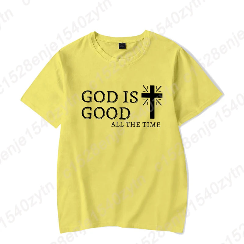 Men Casual Summer Cross & God Is Good All The Time - Graphic Printed Short Sleeve T-Shirt, Christian Quote Tees Tops