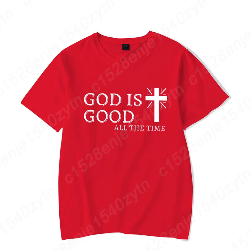 Men Casual Summer Cross & God Is Good All The Time - Graphic Printed Short Sleeve T-Shirt, Christian Quote Tees Tops