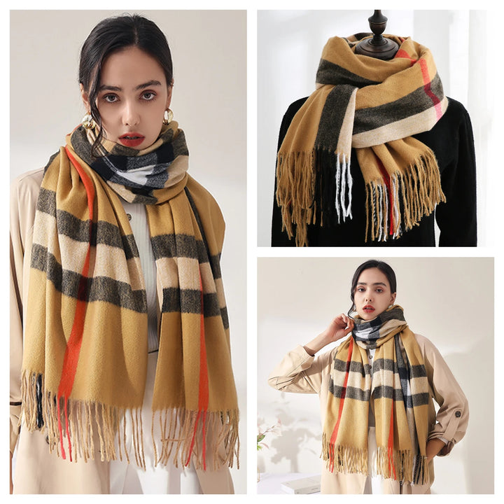 Women's Warm Classic Plaid Winter Scarf / Shawl with Cashmere Feel