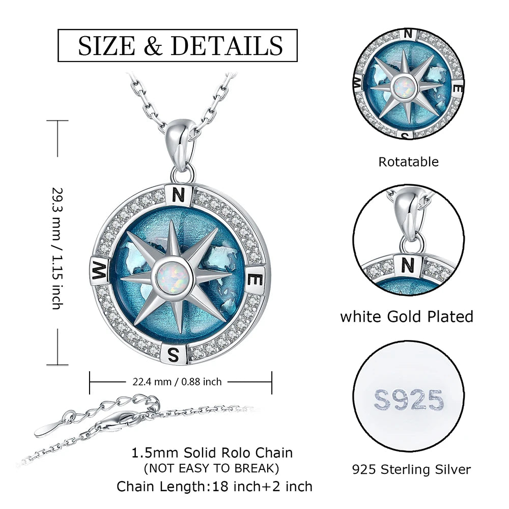 Sterling Silver Compass Necklace w/ Inspirational Message for Women or Men