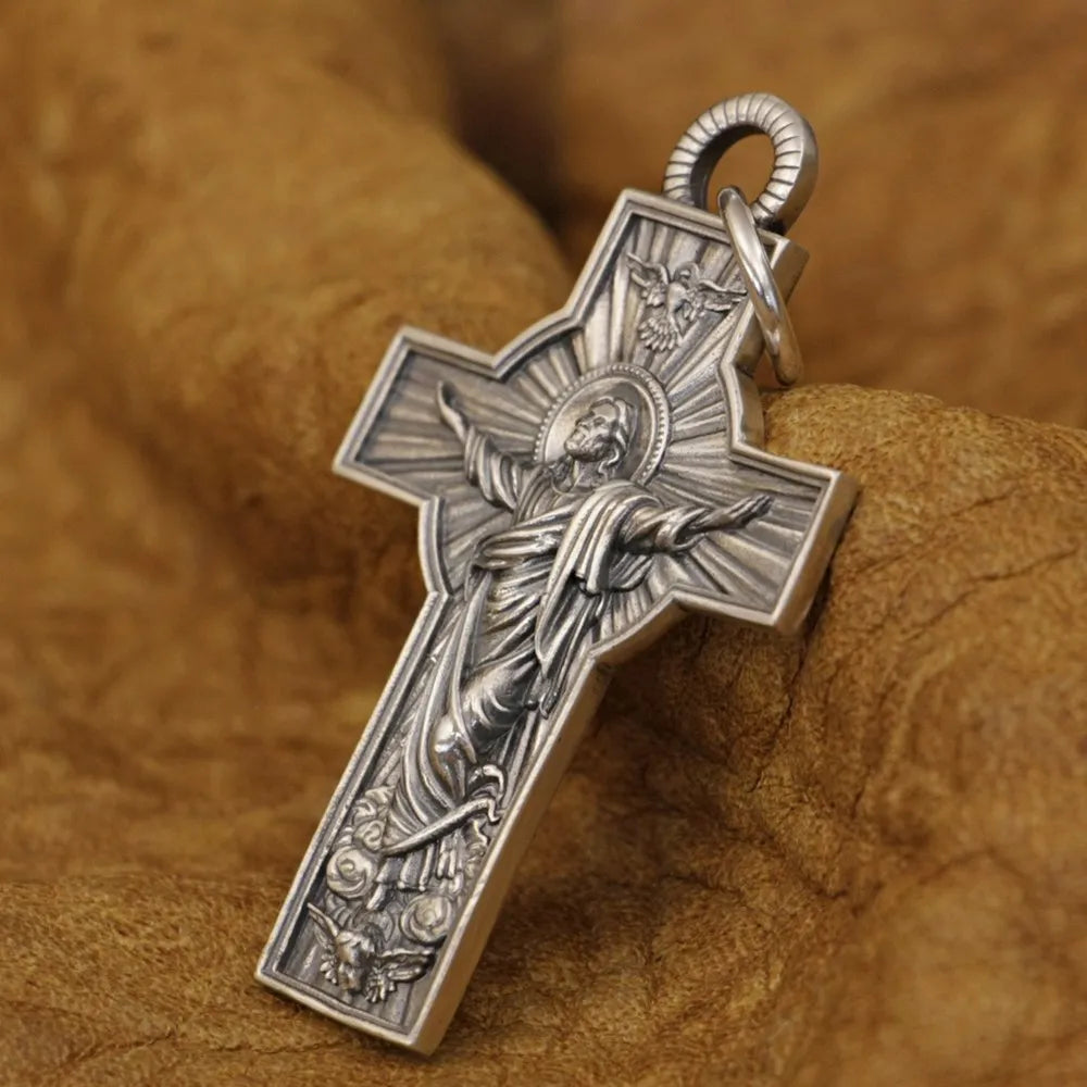 LINSION 925 Sterling Silver Jesus Christ Cross Pendant Charms Good Detail Pendant TA341