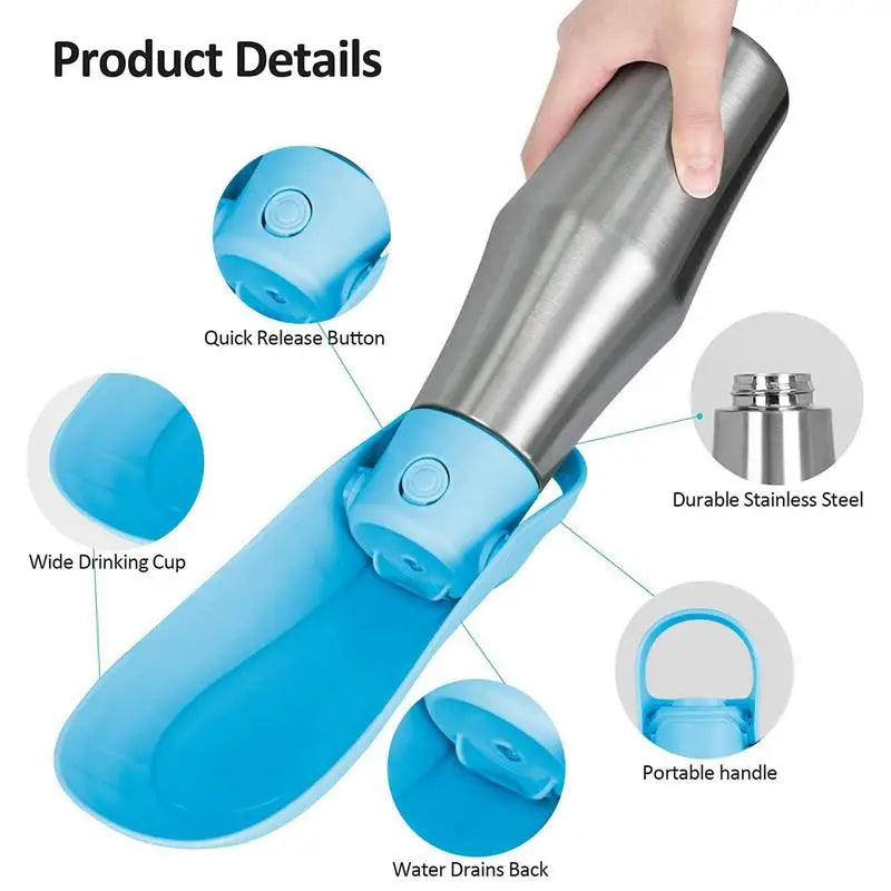 Stainless Steel Dog Water Dispenser Bottle - Great for Walking - Travel - Hiking - Cars