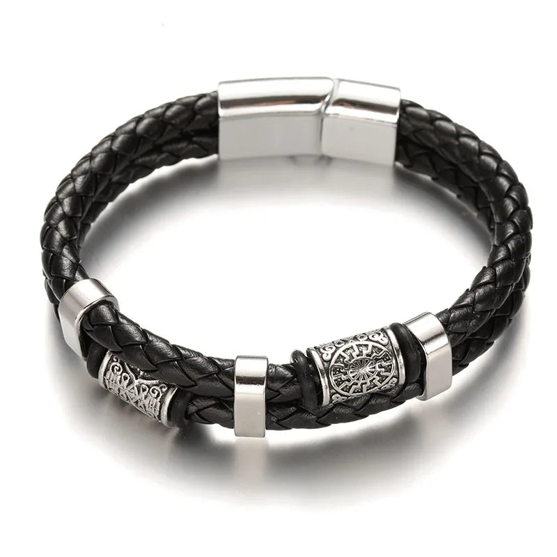 New Woven Leather Wrap Bracelet for Men with Jesus Cross Charm