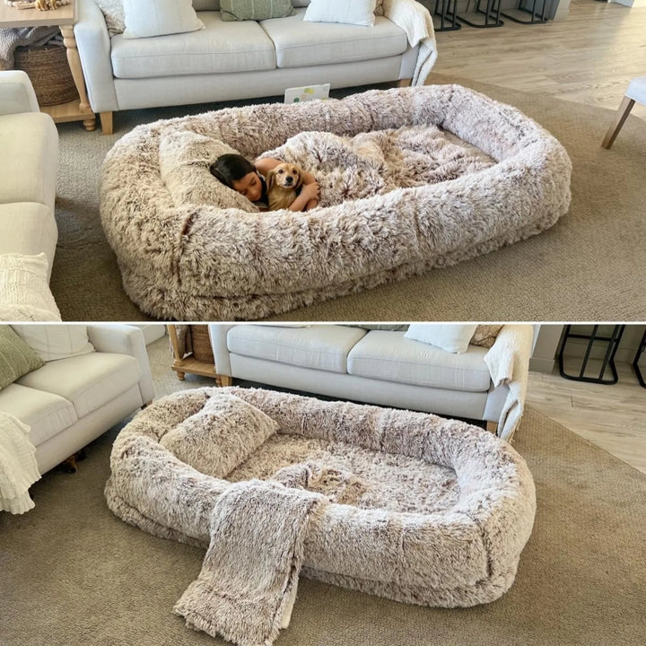 Extra-Large Dog Bed, 78"x43" Made of Memory Foam for Ultimate Comfort Comes with Fur Blanket and Pillow