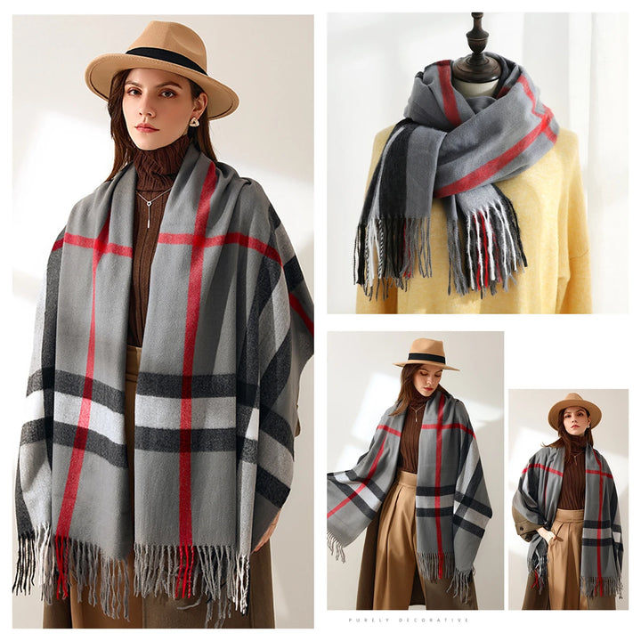 Women's Warm Classic Plaid Winter Scarf / Shawl with Cashmere Feel