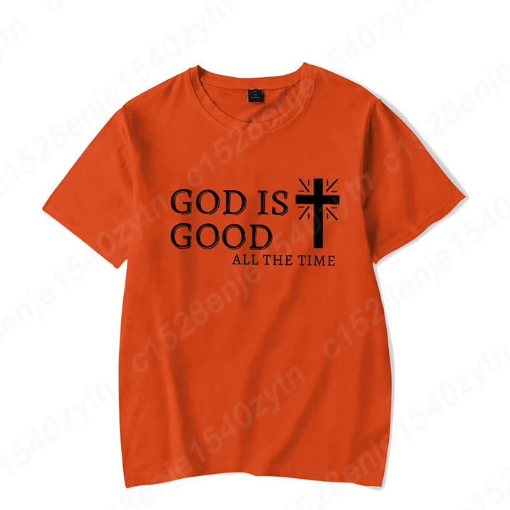 Men Casual Summer Cross & God Is Good All The Time - Graphic Printed Short Sleeve T-Shirt, Christian Quote Tees Tops