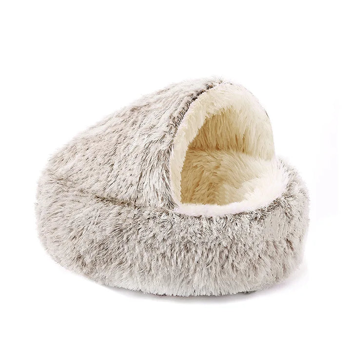 Plush Round Cushioned Nesting Pet Bed Cave for Cats or Small Dogs - 3 Sizes to Choose From