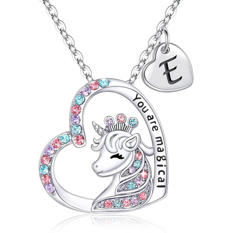 Girls Fashion Initial Letter Unicorn Necklace "You Are Magical" Unicorn Pendant