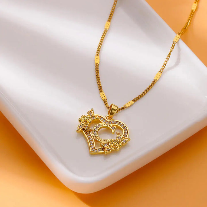 FREE - Valentines Gold & Jewels Initial Heart Flower Necklaces for Women, Daughters, Sisters, Girls, Friends