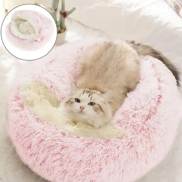 Warm Soft Round Plush Cat or Small Dog Pet Bed with Top