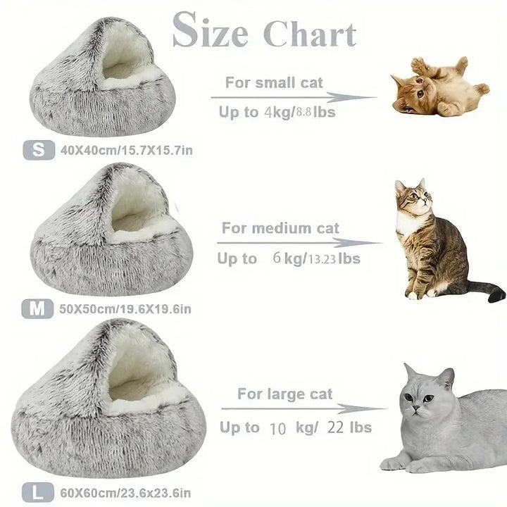 Plush Round Cushioned Nesting Pet Bed Cave for Cats or Small Dogs - 3 Sizes to Choose From