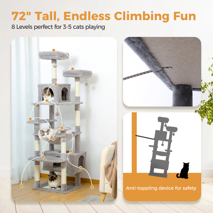 Tall Cat Tree Tower for Indoor Cats, Multi-Level Plush Cat Condo w/ Scratching Posts and Beds