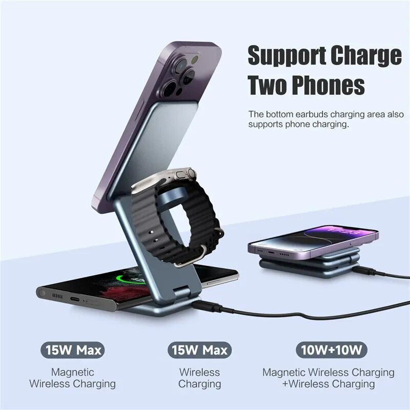 3 In 1 Magnetic Wireless Charger Stand Pad for iPhone