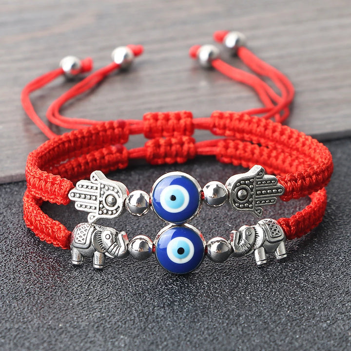 Turkish Evil Eye Braided Bracelet Red Nylon Thread Elephant Hand of Fatima Charm Couple Bracelet&Bangle Chain Pulsera Jewelry