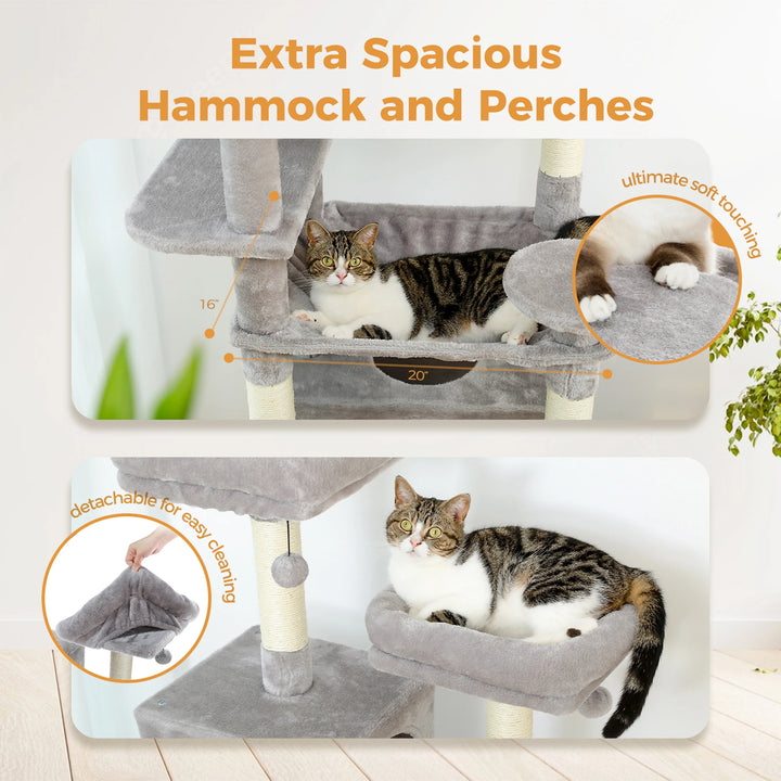 Tall Cat Tree Tower for Indoor Cats, Multi-Level Plush Cat Condo w/ Scratching Posts and Beds