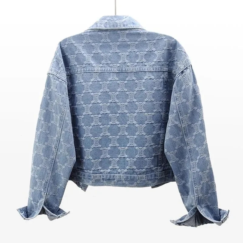 New Spring 2026 Women's Denim Jacket - Embroidery Jacquard Ladies Outerwear