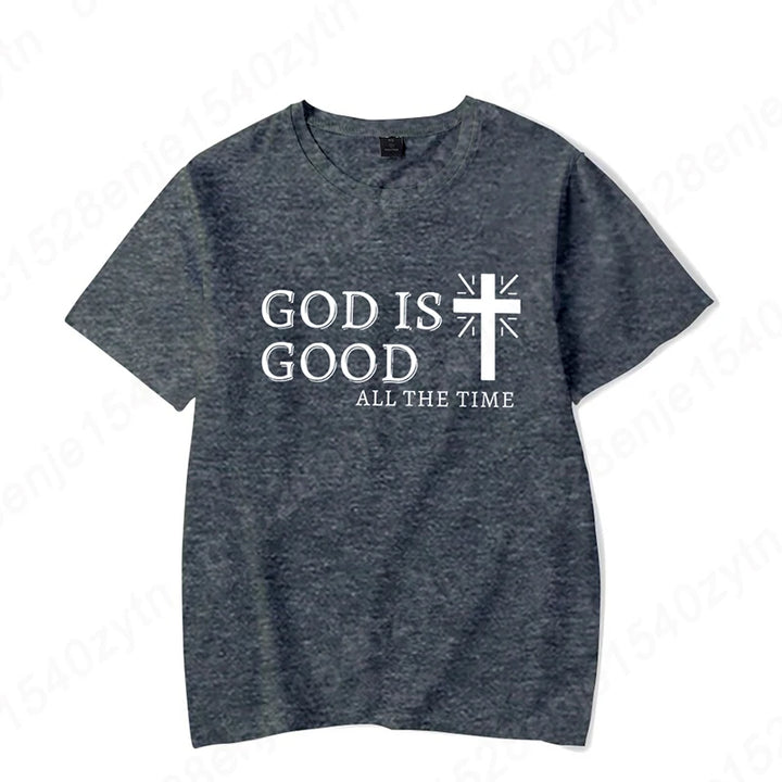 Men Casual Summer Cross & God Is Good All The Time - Graphic Printed Short Sleeve T-Shirt, Christian Quote Tees Tops