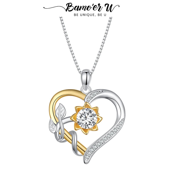 Sparkling 1.0CT Moissanite Diamond Valentine Heart Pendant Necklace – A Golden Flower of Love