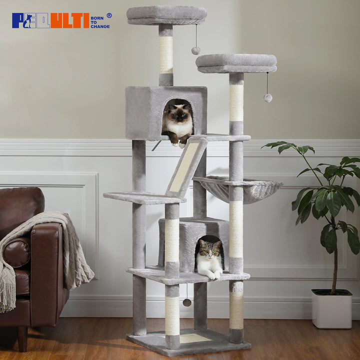 Tall Cat Tree Tower for Indoor Cats, Multi-Level Plush Cat Condo w/ Scratching Posts and Beds