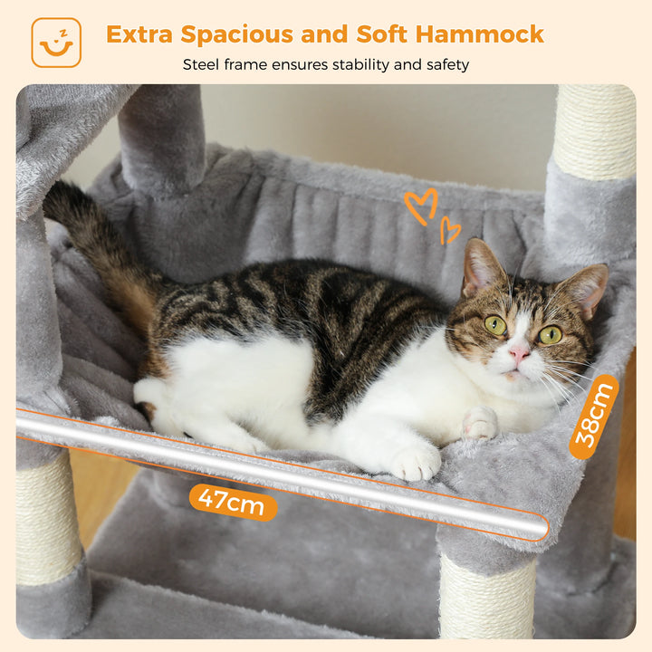 Tall Cat Tree Tower for Indoor Cats, Multi-Level Plush Cat Condo w/ Scratching Posts and Beds