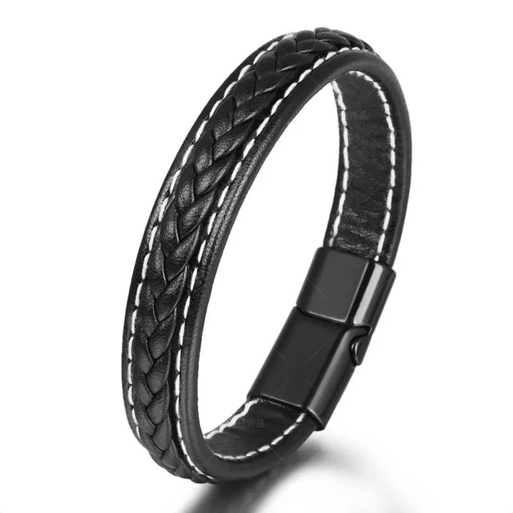 New Woven Leather Wrap Bracelet for Men with Jesus Cross Charm