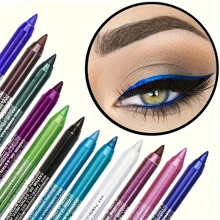 Brillant Colors Smudge-Proof High-Shine Waterproof Eyeliner Pencil - Long-Lasting, Black & Multicolor Opt