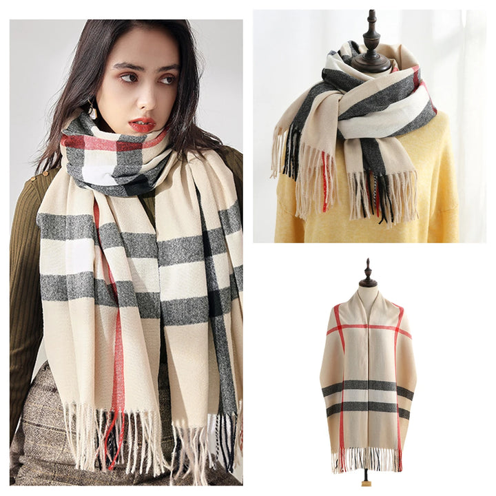 Women's Warm Classic Plaid Winter Scarf / Shawl with Cashmere Feel
