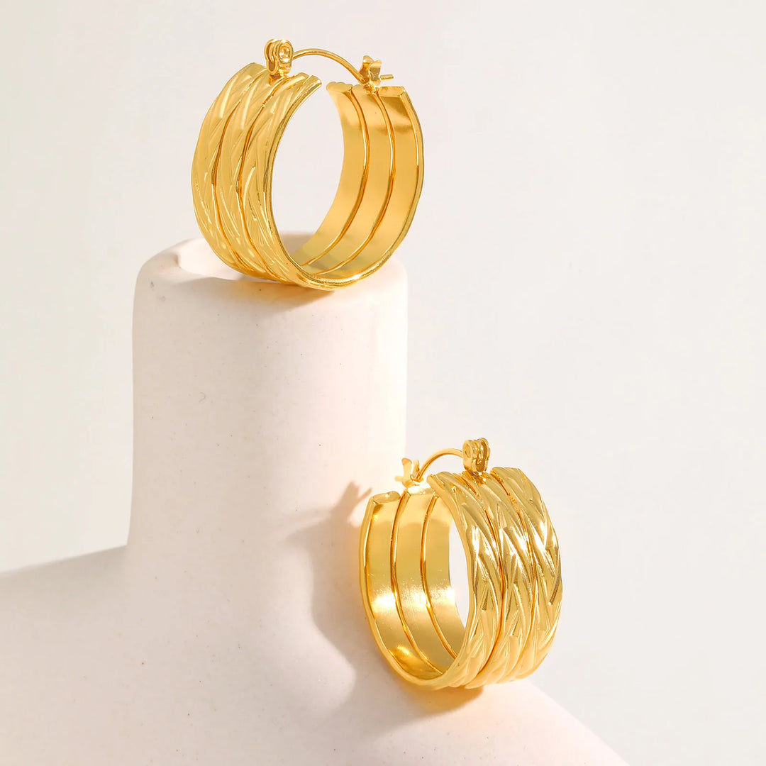 Chunky Lucky Gold Earrings for Women, 3 Hoops in One