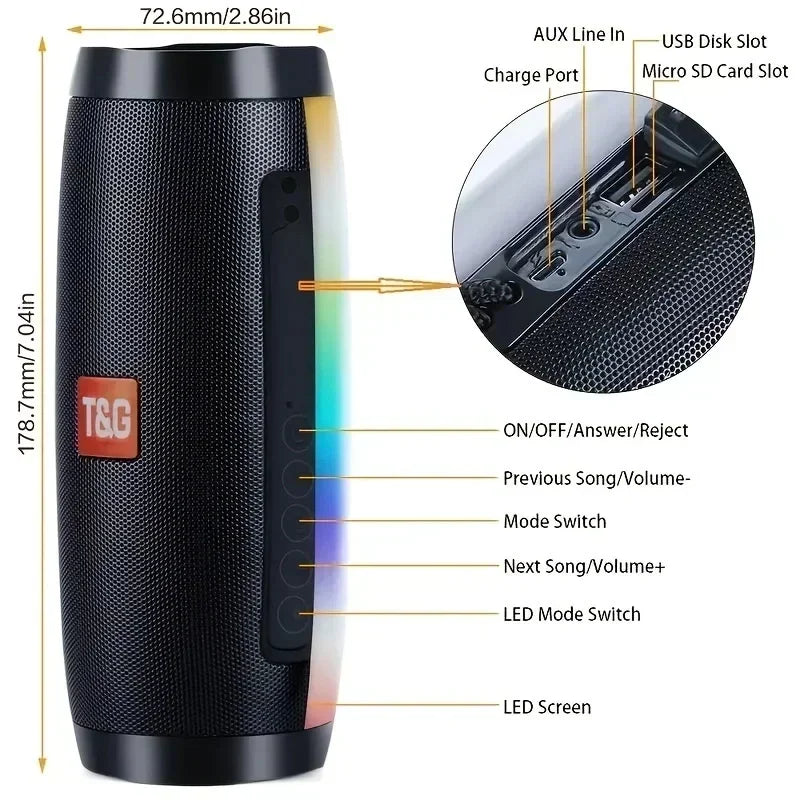 LED TG157 Portable Bluetooth Speaker Wireless Subwoofer Dual Bass Column Boombox BT AUX TF Music Play For Outdoor Camping