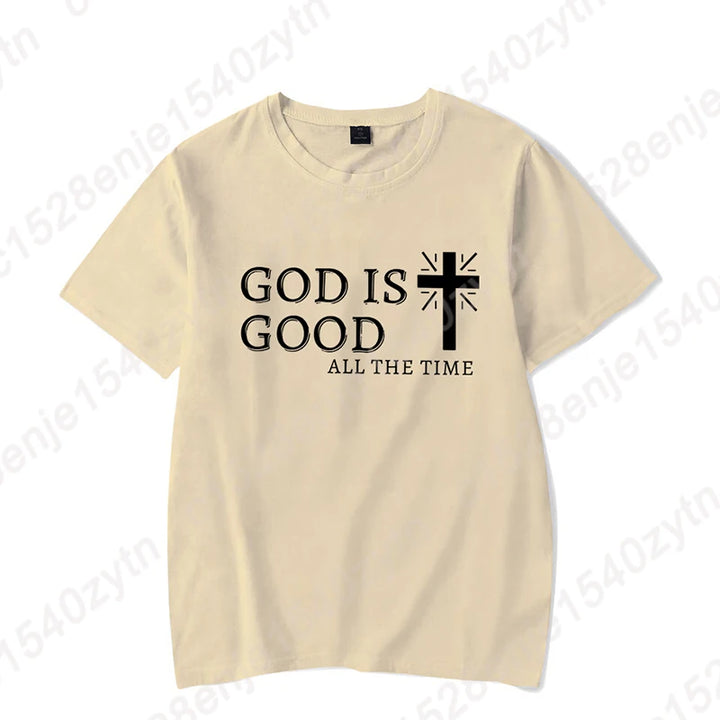 Men Casual Summer Cross & God Is Good All The Time - Graphic Printed Short Sleeve T-Shirt, Christian Quote Tees Tops