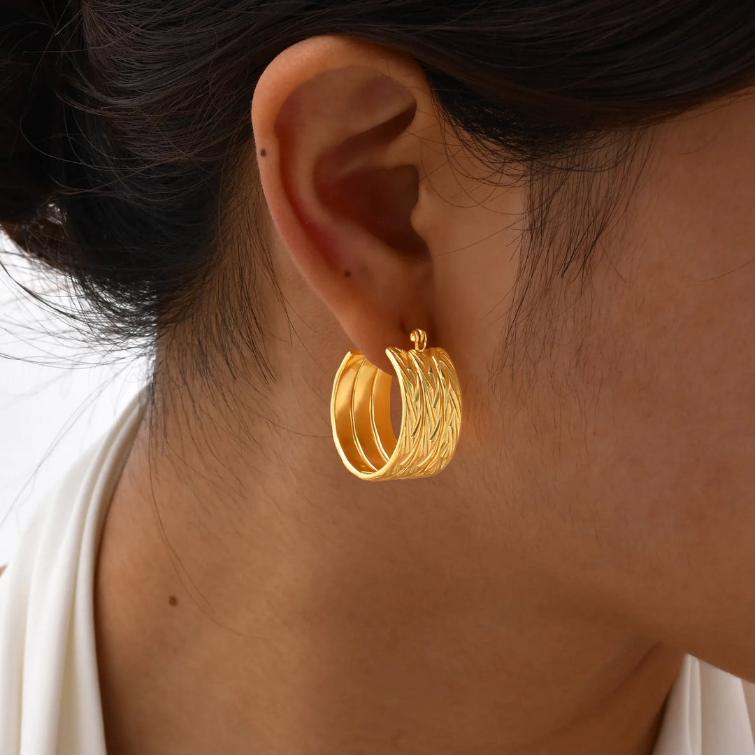 Chunky Lucky Gold Earrings for Women, 3 Hoops in One