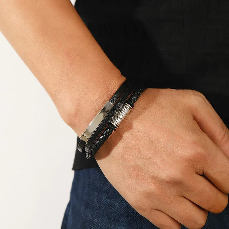 New Woven Leather Wrap Bracelet for Men with Jesus Cross Charm