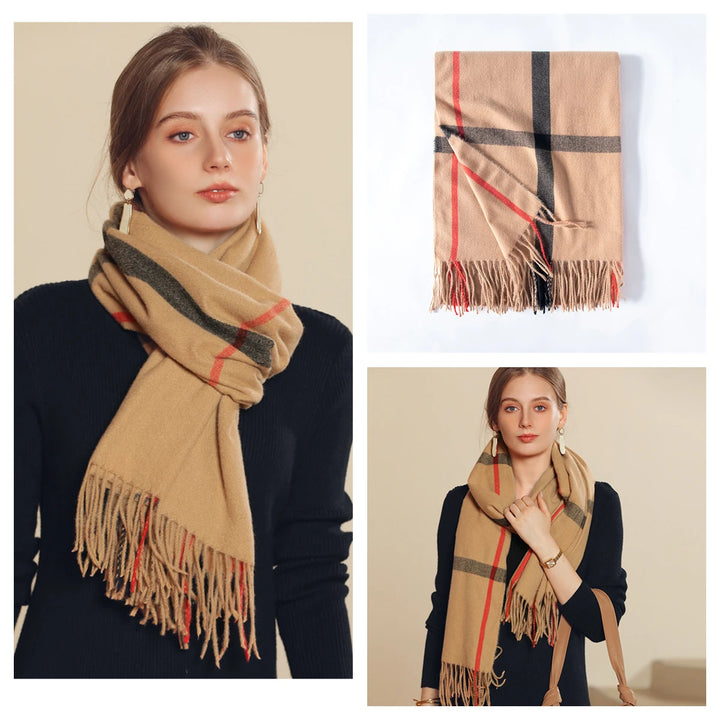 Women's Warm Classic Plaid Winter Scarf / Shawl with Cashmere Feel