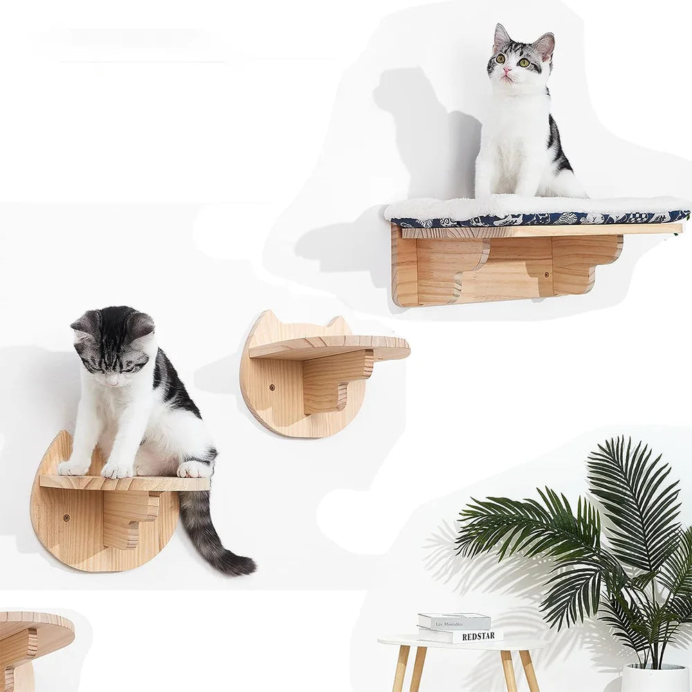 Wall Mounted Cat Climbing Shelves Wooden Furniture Scratcher Jumping Platform Rope Ladder Cat Sleeping and Playing