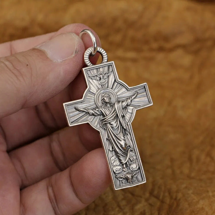 LINSION 925 Sterling Silver Jesus Christ Cross Pendant Charms Good Detail Pendant TA341