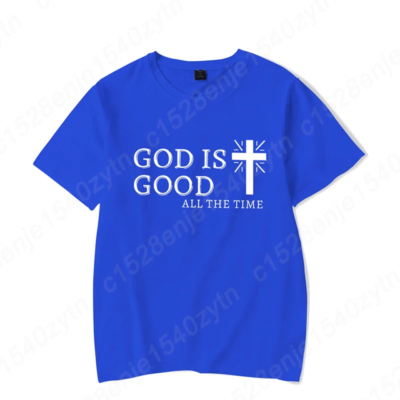 Men Casual Summer Cross & God Is Good All The Time - Graphic Printed Short Sleeve T-Shirt, Christian Quote Tees Tops