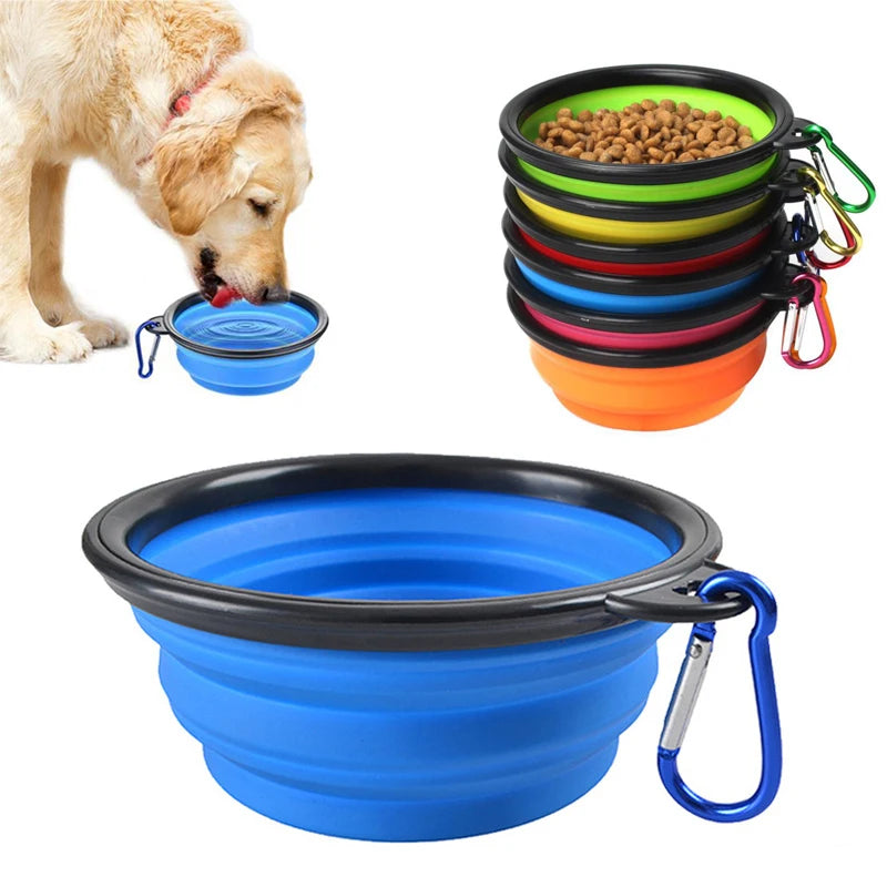 Folding Silicone Bowl Portable Puppy Water Container with Carabiner Folding Cats Bowl Travel Pets Accessories