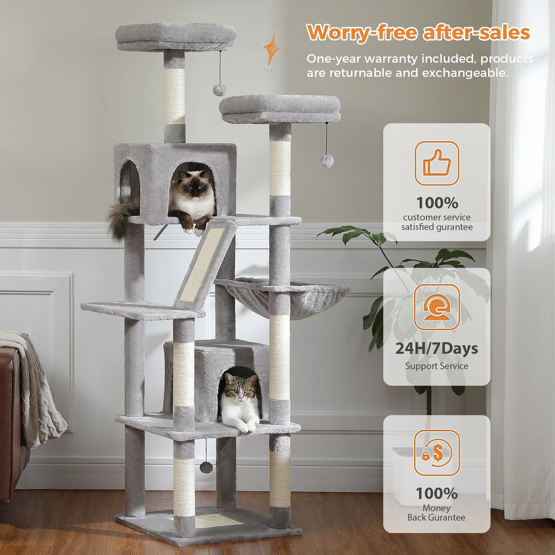 Tall Cat Tree Tower for Indoor Cats, Multi-Level Plush Cat Condo w/ Scratching Posts and Beds