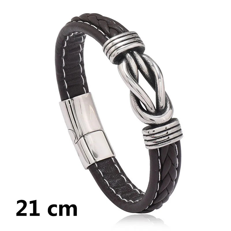 New Woven Leather Wrap Bracelet for Men with Jesus Cross Charm
